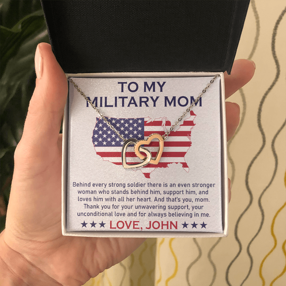 To My Military Mom, Interlocking Hearts Necklace, Gift For Mom, Mother's Day Special Gift, Mom's Birthday Gift, Custom Pendant For Mom, Necklace For Mom, Precious Gift For Mom