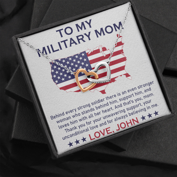 To My Military Mom, Interlocking Hearts Necklace, Gift For Mom, Mother's Day Special Gift, Mom's Birthday Gift, Custom Pendant For Mom, Necklace For Mom, Precious Gift For Mom