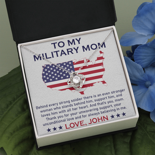 To My Military Mom, Love Knot Necklace, Gift For Mom, Mother's Day Special Gift, Mom's Birthday Gift, Custom Pendant For Mom, Necklace For Mom, Precious Gift For Mom