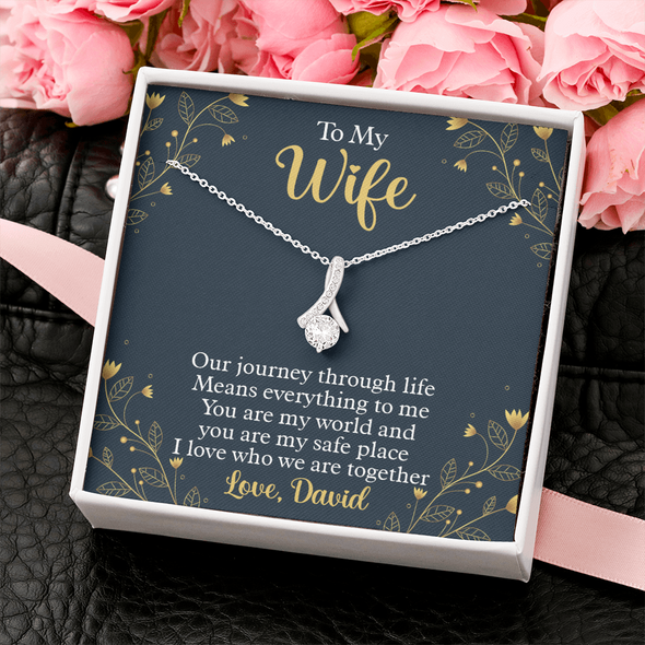 To My Beautiful Wife, Alluring Beauty Necklace With Our Journey Through Life Means Everything To Me Customized Message Card, Birthday, Gift For Her, Jewelry For Her, Pendant For Her
