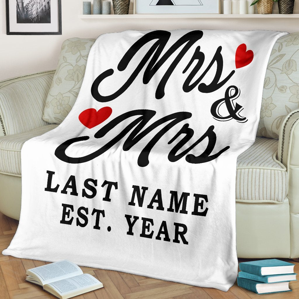 Custom LGBT Mrs & Mrs Love Blanket With Wedding Year